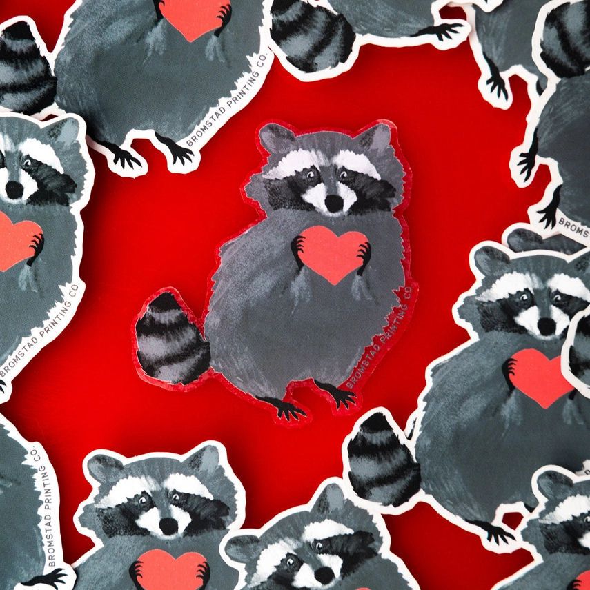 Raccoon Love Heart Sticker
