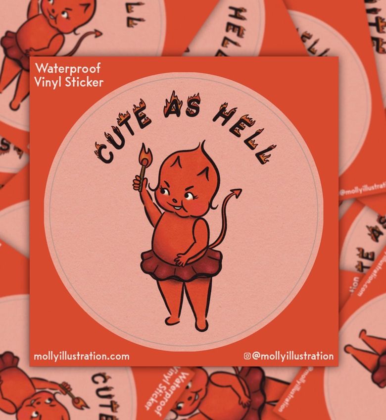 Cute As Hell Kewpie Devil Sticker