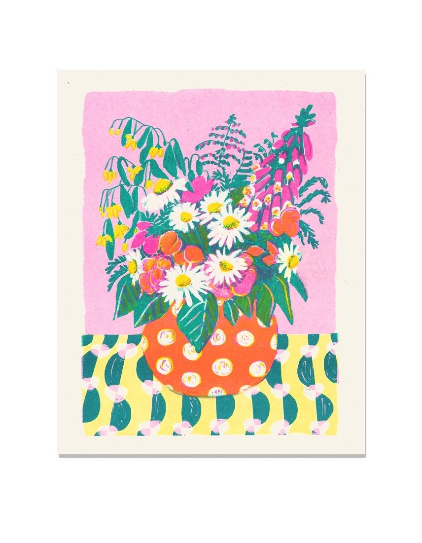 Daisies And Dots 8x10 Risograph Print