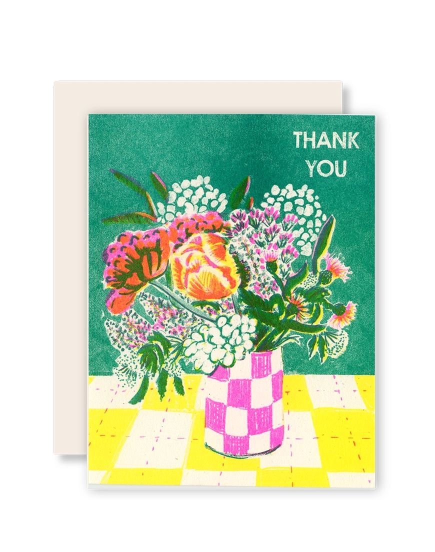 Thank You Floral Risograph Card