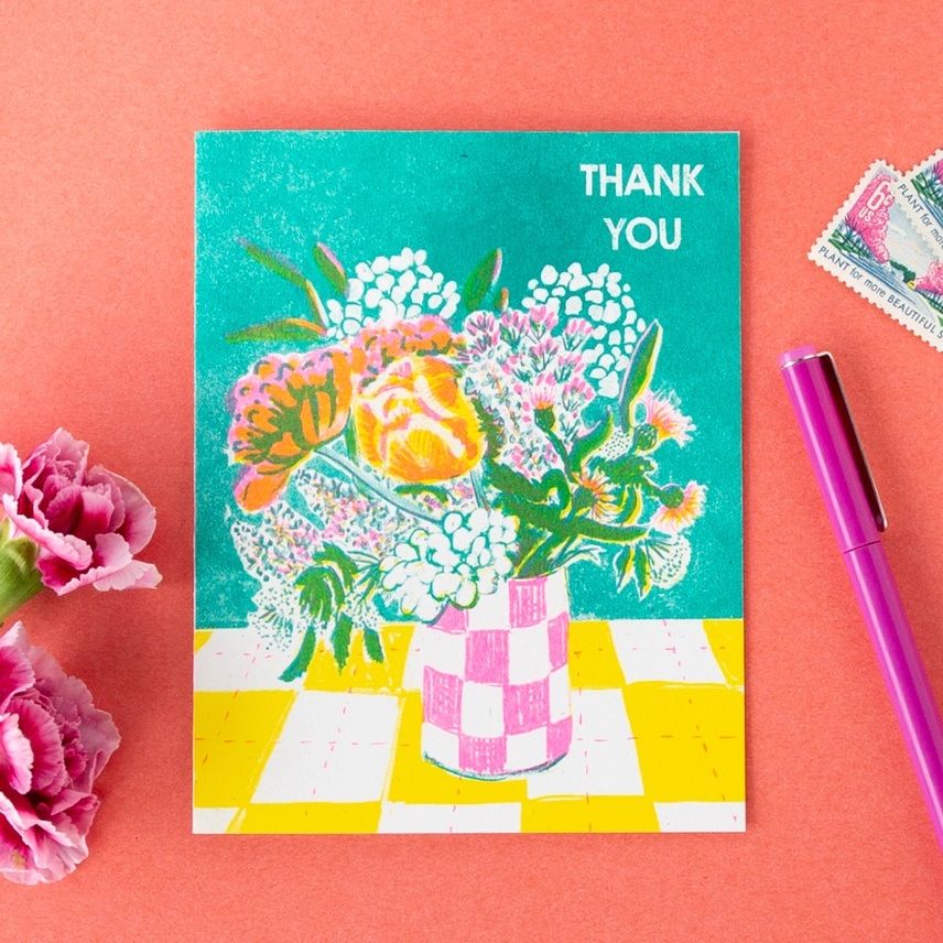 Thank You Floral Risograph Card