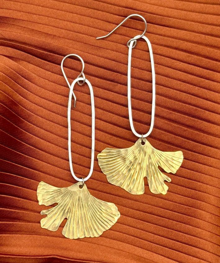 Ginkgo Silver Over Gold Earrings