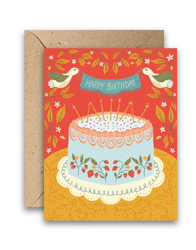 Strawberry Cake Happy Birthday Card