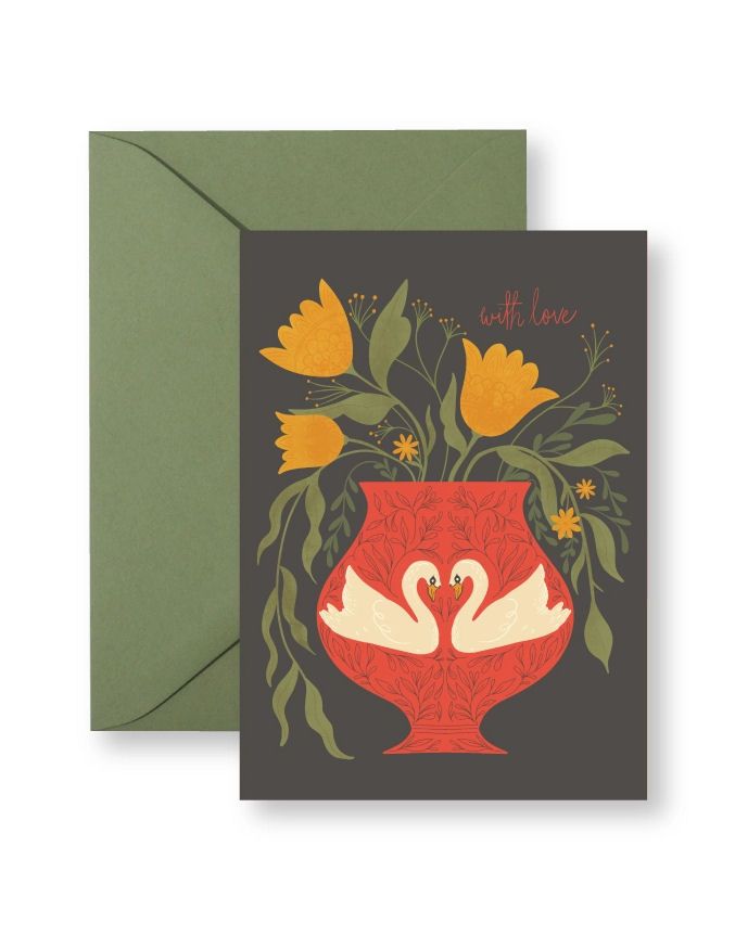Swan Vase With Love Mini Card
