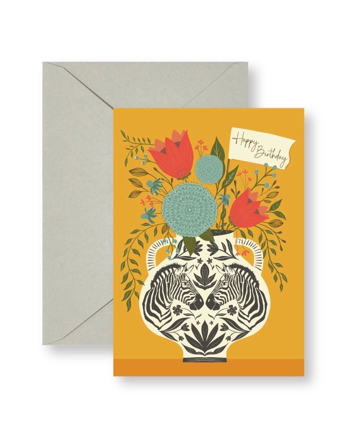 Zebra Vase Happy Birthday Mini Card