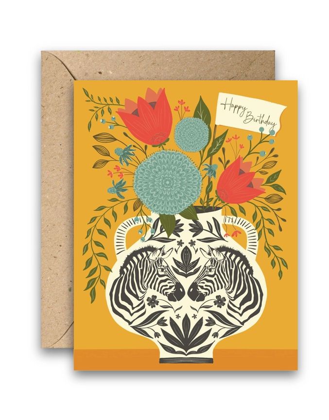 Zebra Vase Happy Birthday Card