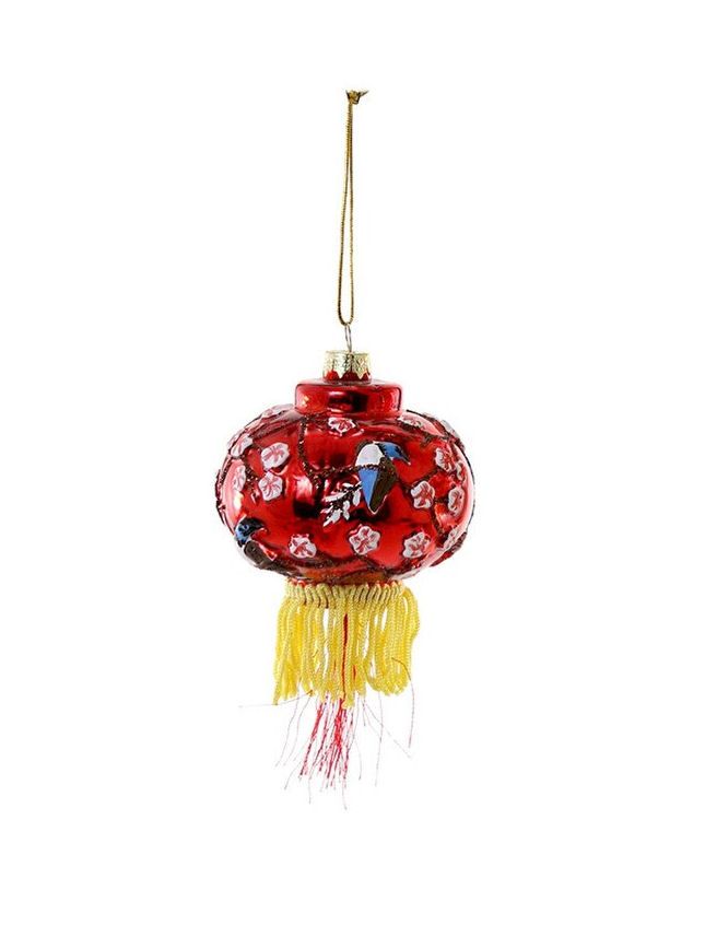 Red Cherry Blossom Lantern Glass Ornament