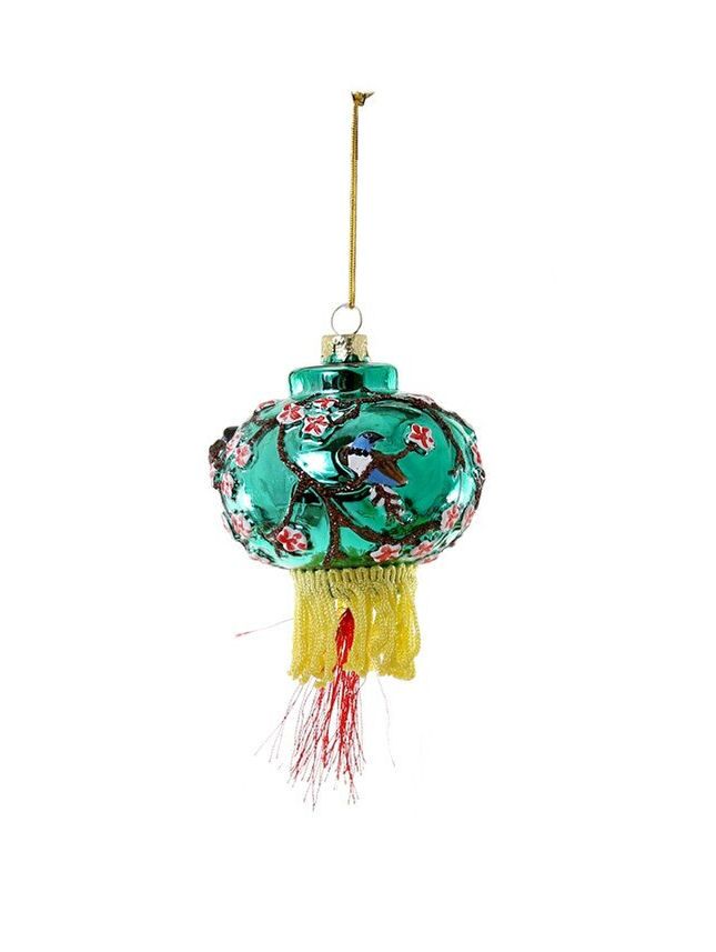 Green Cherry Blossom Lantern Glass Ornament