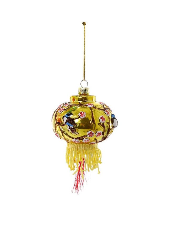 Yellow Cherry Blossom Lantern Glass Ornament