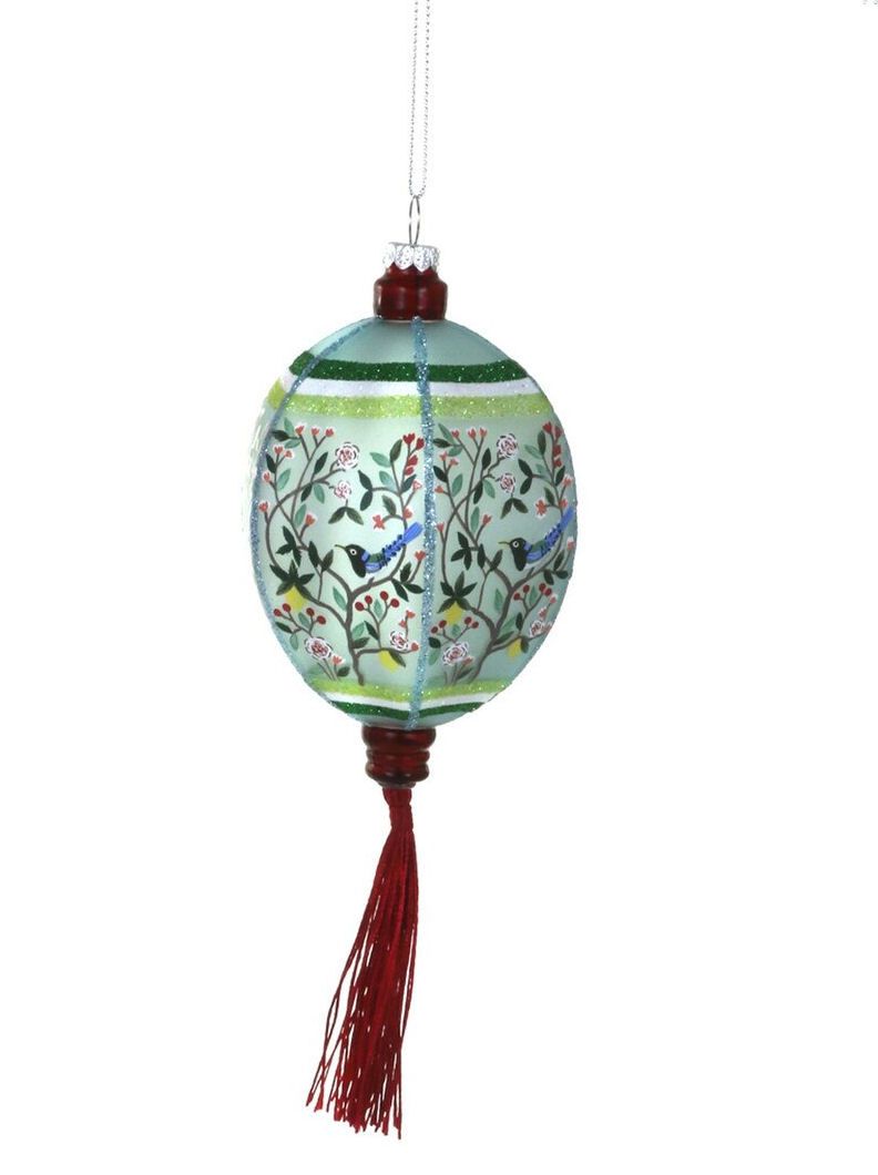 Blue Bird Chinoiserie Lantern Glass Ornament