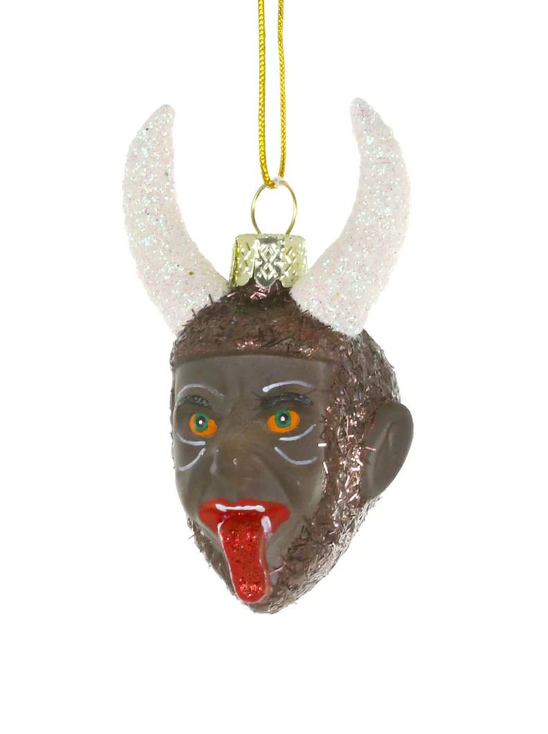 Small White Horn Krampus Glass Ornament