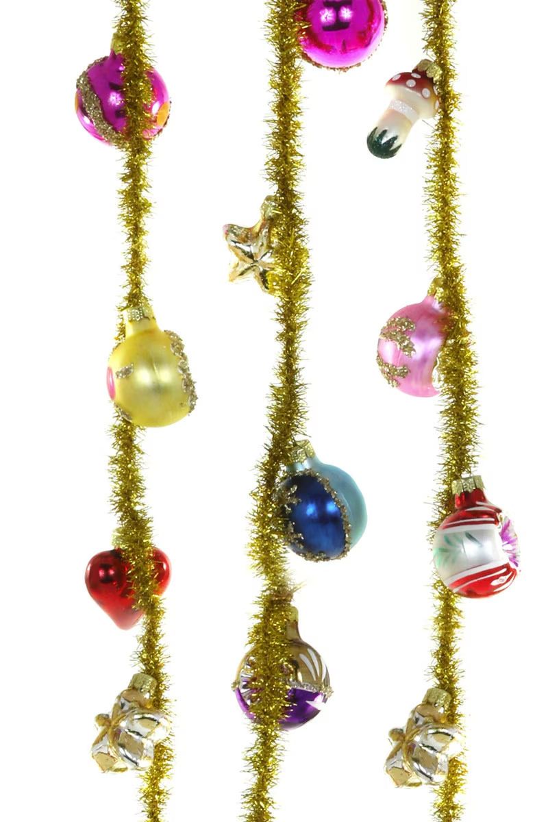 Gold Tinsel Heirloom Garland With Ornaments