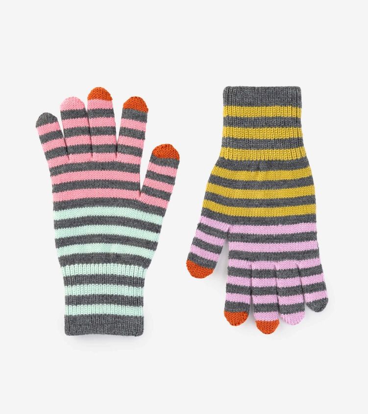 Color Stripe Gray Touchscreen Gloves