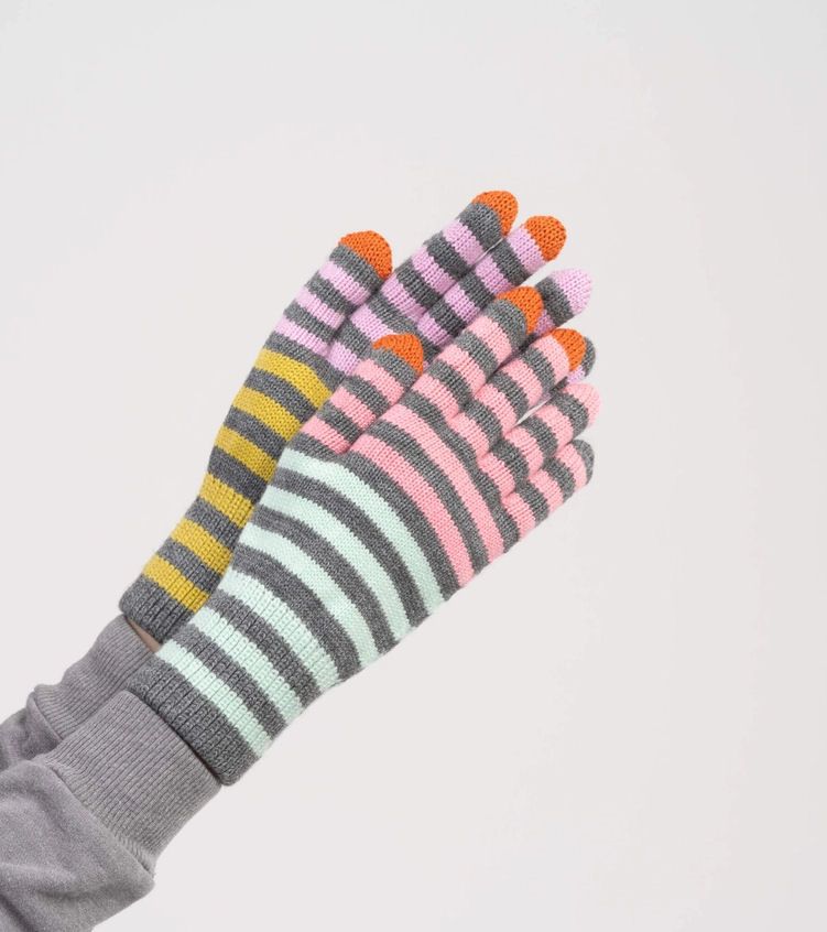 Color Stripe Gray Touchscreen Gloves