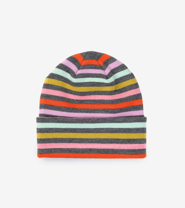 Color Stripe Gray Knit Beanie