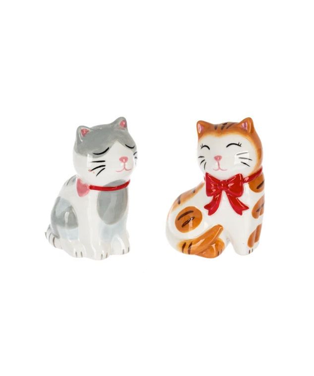 Grey And Orange Cat Salt And Pepper Shaker Set