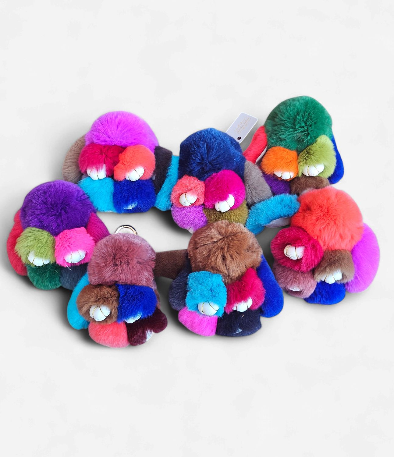 Small Multicolored Furry Bunny Keychain