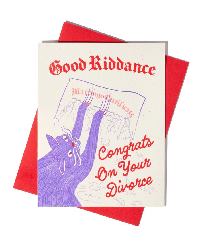 Good Riddance Congrats On Your Divorce Cat Risograph Card