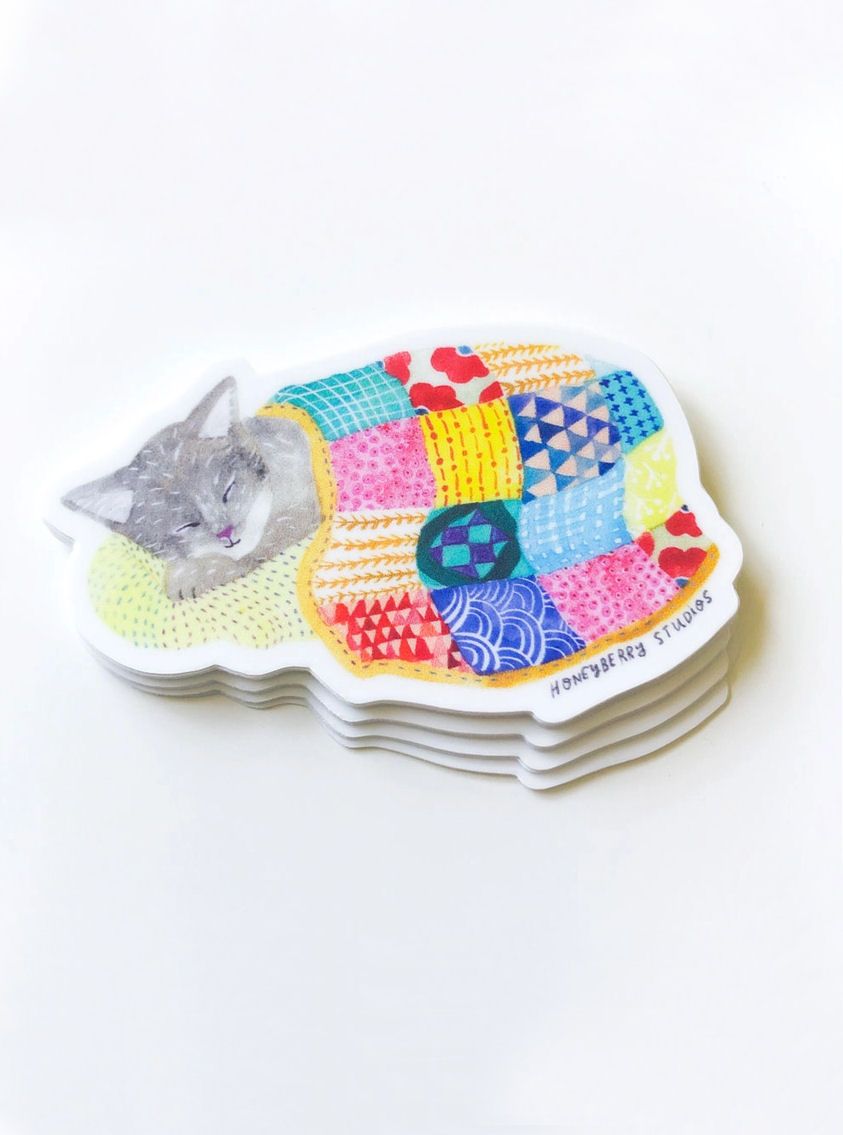 Sleeping Quilt Kitty Sticker