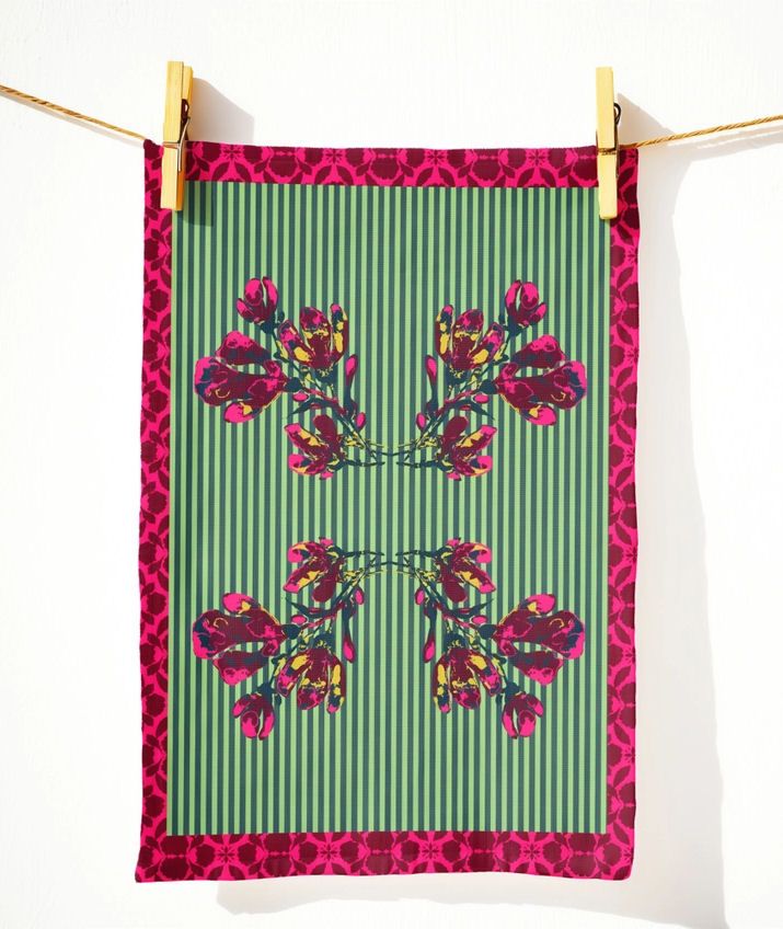 Magenta Floral Leopard Kitchen Tea Towel