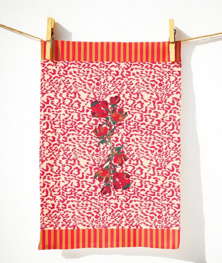 Paloma Red Floral Vine Kitchen Tea Towel