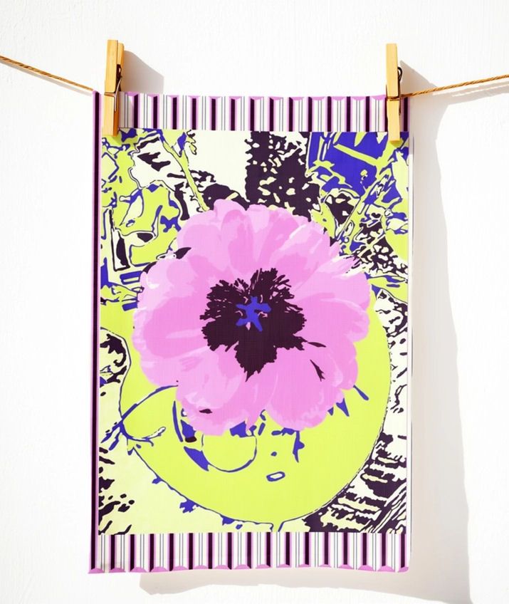 Plum Pink Flower Kitchen Tea Towel