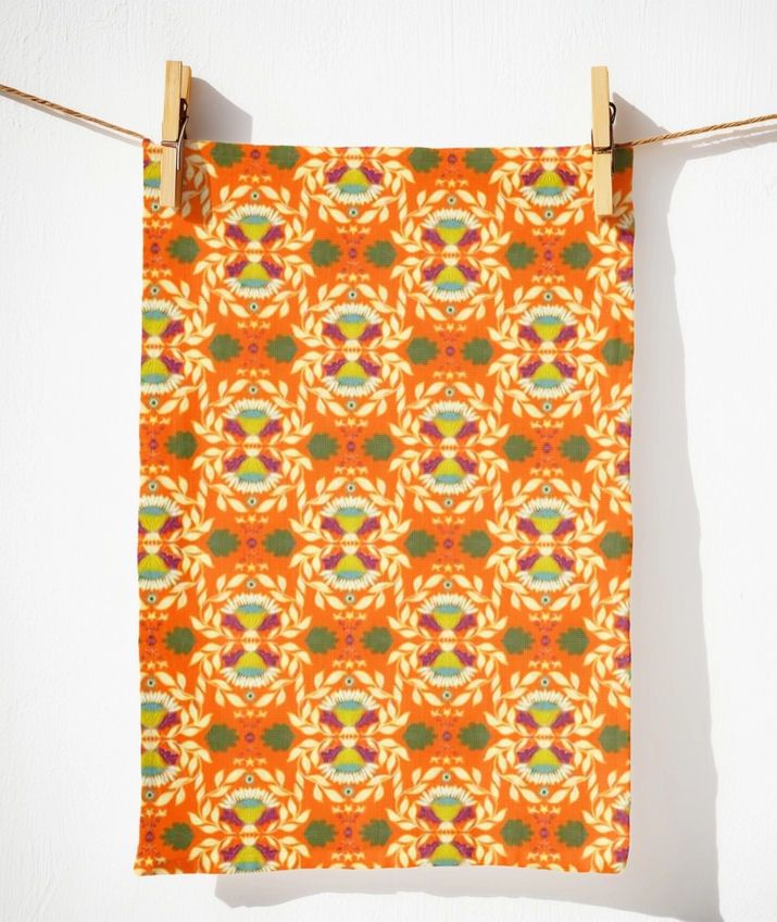 Orange Medallion Kitchen Tea Towel