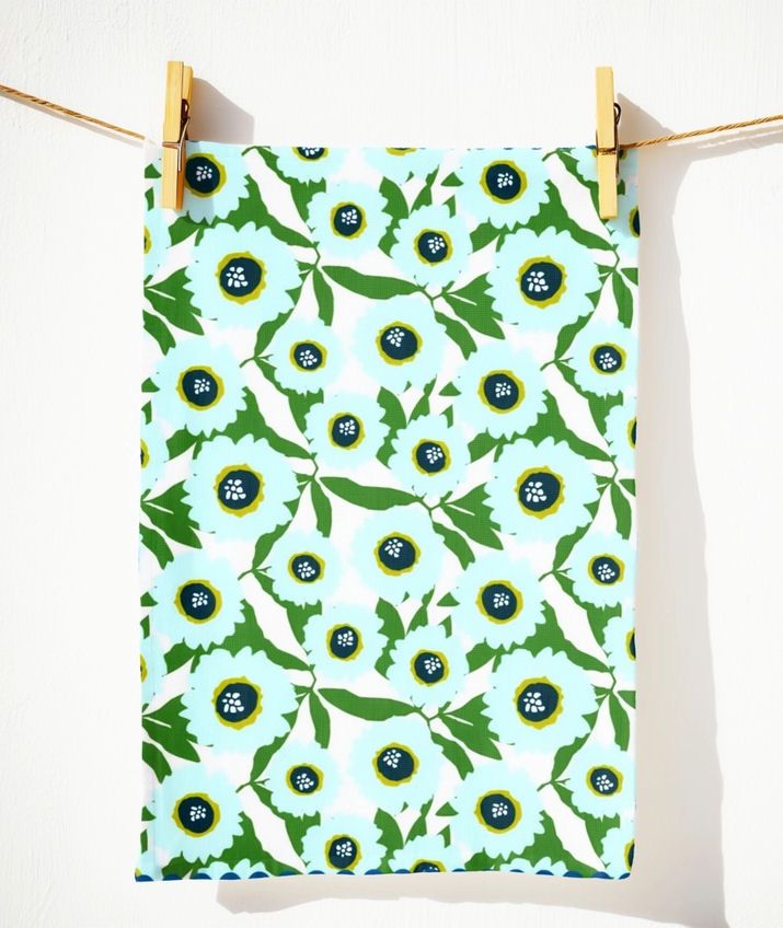 Blue Floral Petal Kitchen Tea Towel
