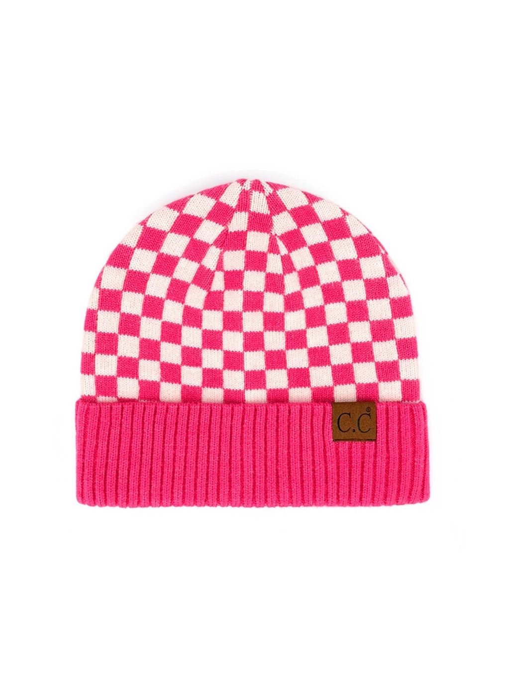 Pink Checkered Beanie Winter Hat