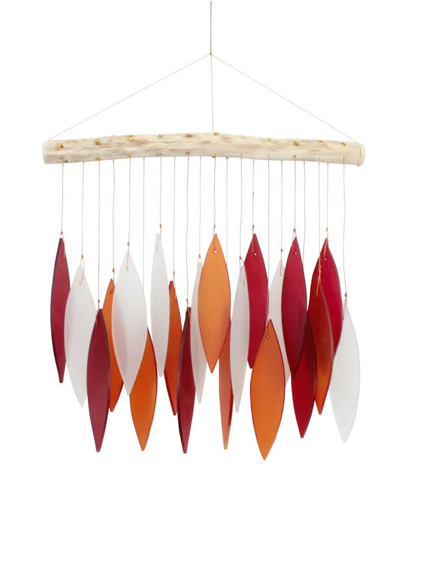 Red, Orange And White Leaf Tumbled Glass Wind Chime