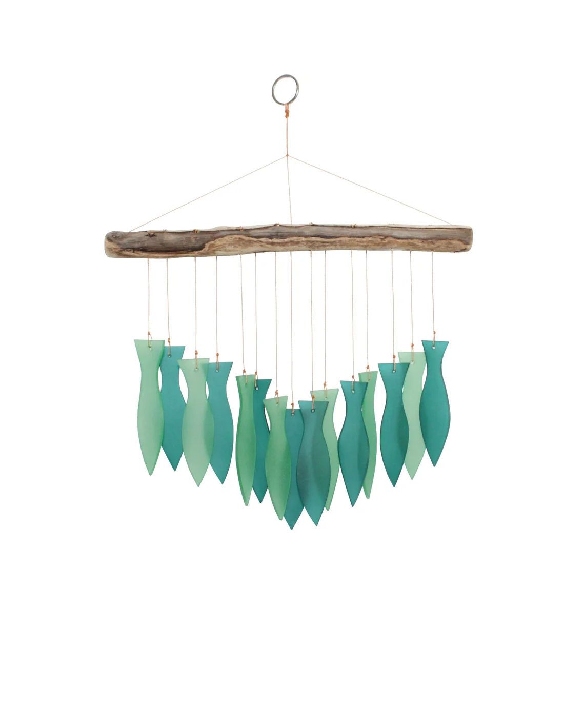 Teal And Green Fish Tumbled Glass Wind Chime