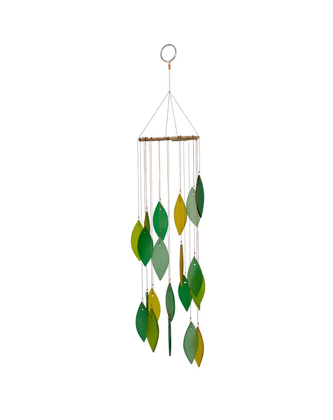 Green And Amber Spiral Leaf Tumbled Glass Wind Chime