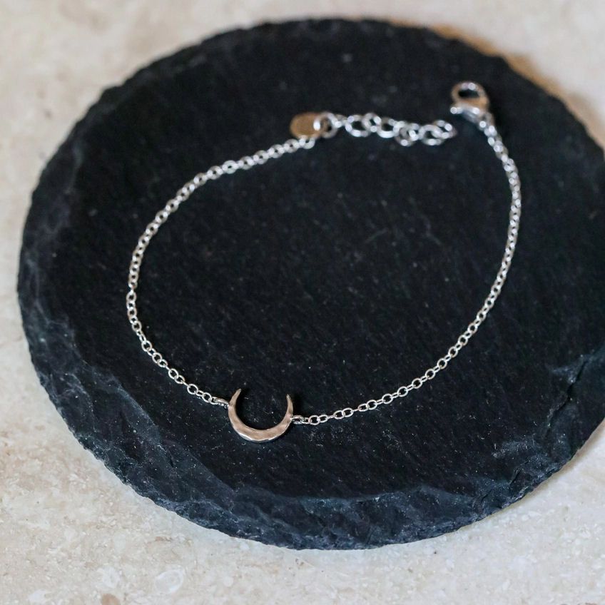 Hammered Moon Silver Bracelet