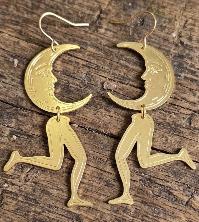 Moonwalker Moon With Legs Gold Earrings