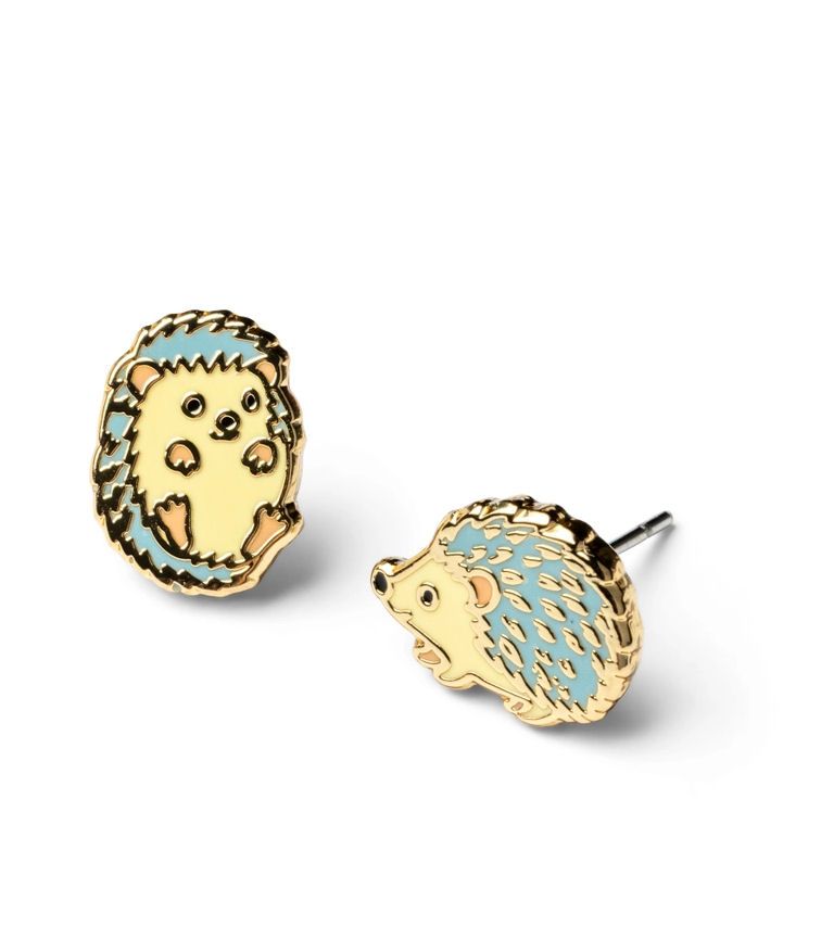 Curio Hedgehogs Mismatched Gold Stud Earrings