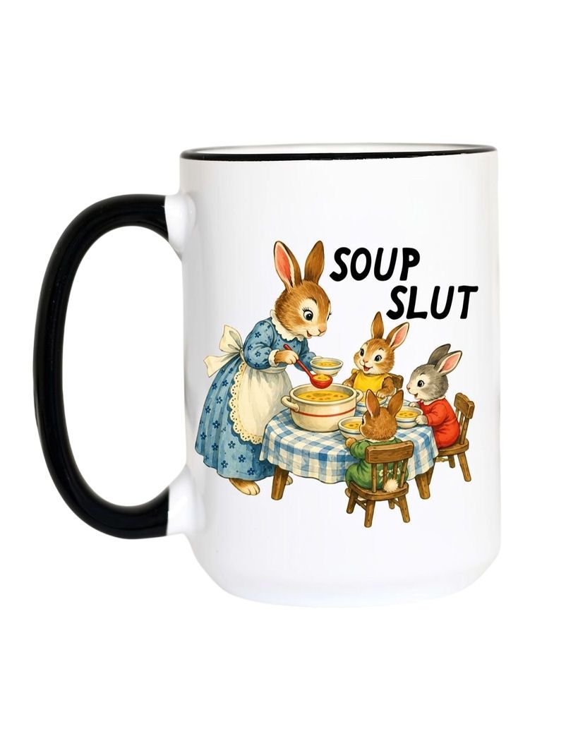 Soup Slut Bunny Black Handle Mug