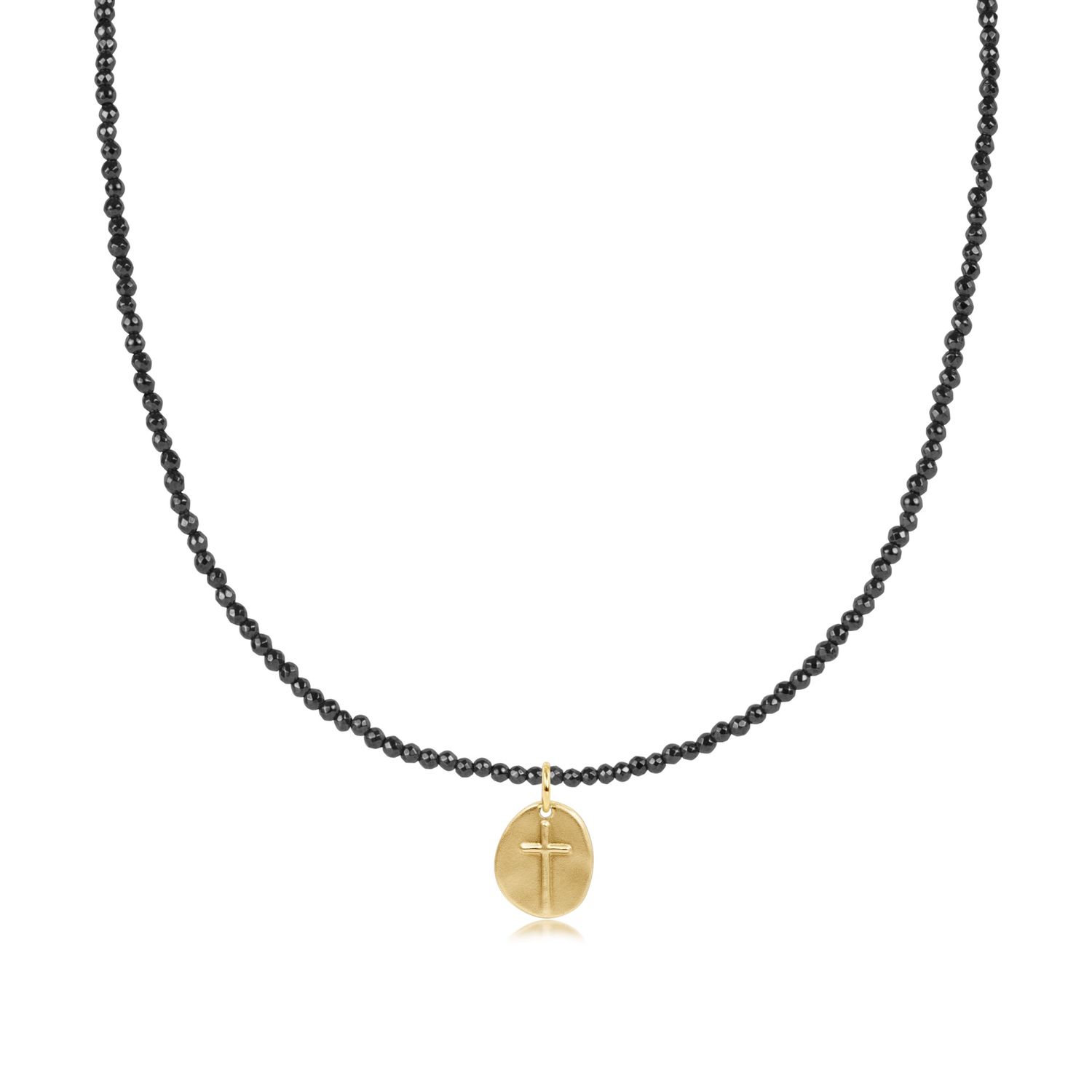 15" Faceted Hematite 2mm Inspire Small Gold Charm