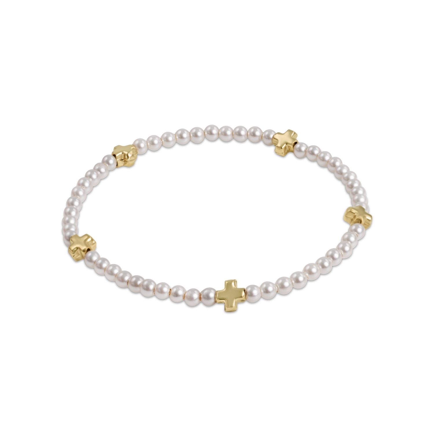 Small Signature Cross Pearl 3mm Gold