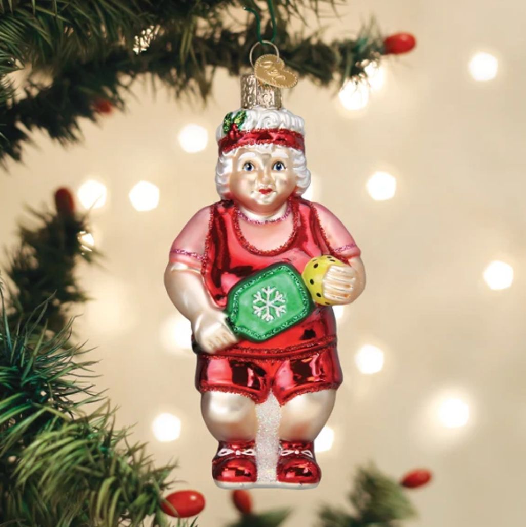 Pickleball Mrs. Claus Ornament