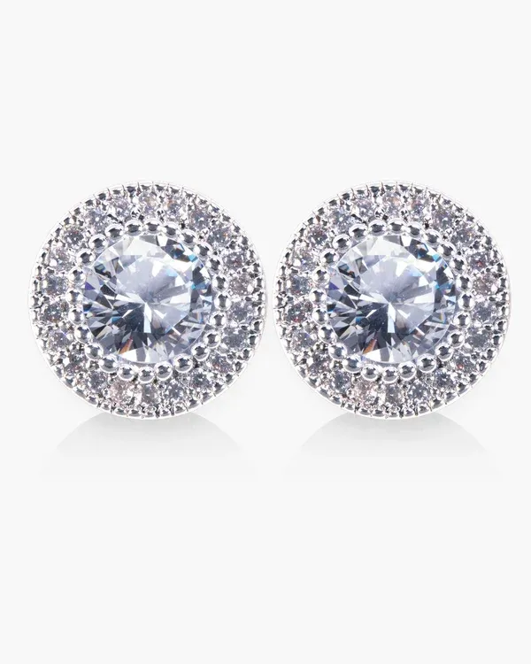 Silver Round Halo Stud Earrings