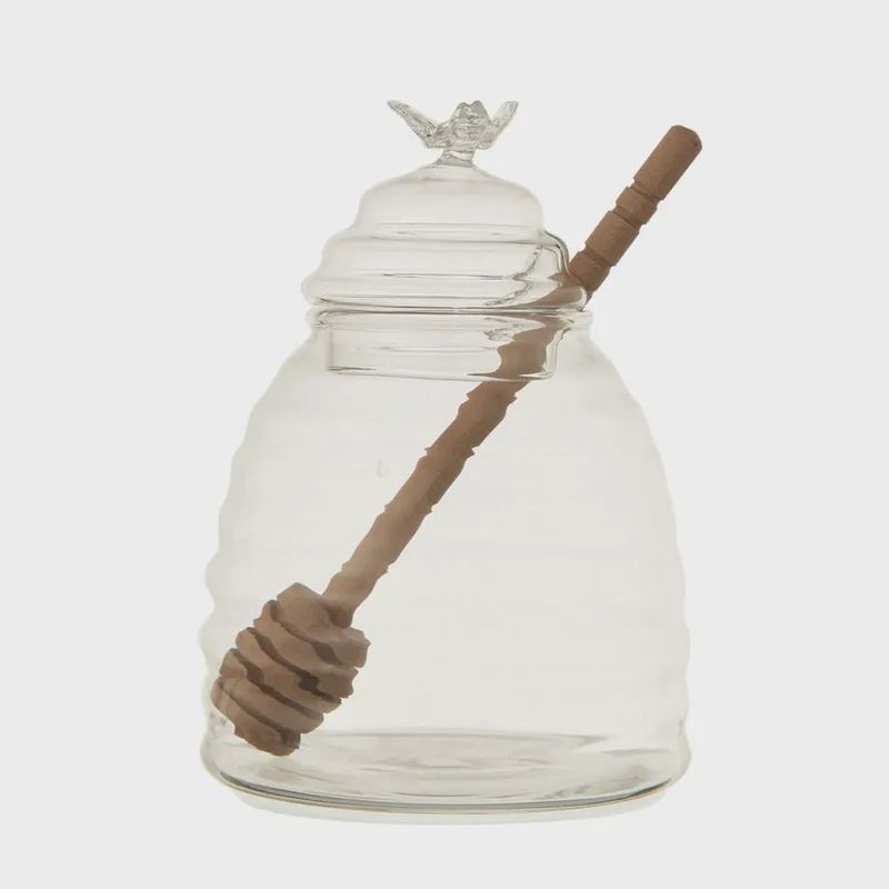Glass Honey Jar with Wood Honey Dipper