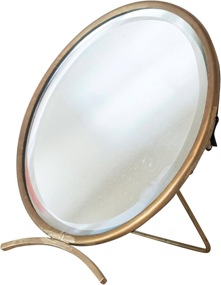5 1/2" Round Brass Mirror with Stand