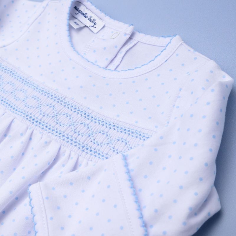 Mini Dots Smocked Gathered Gown - Blue