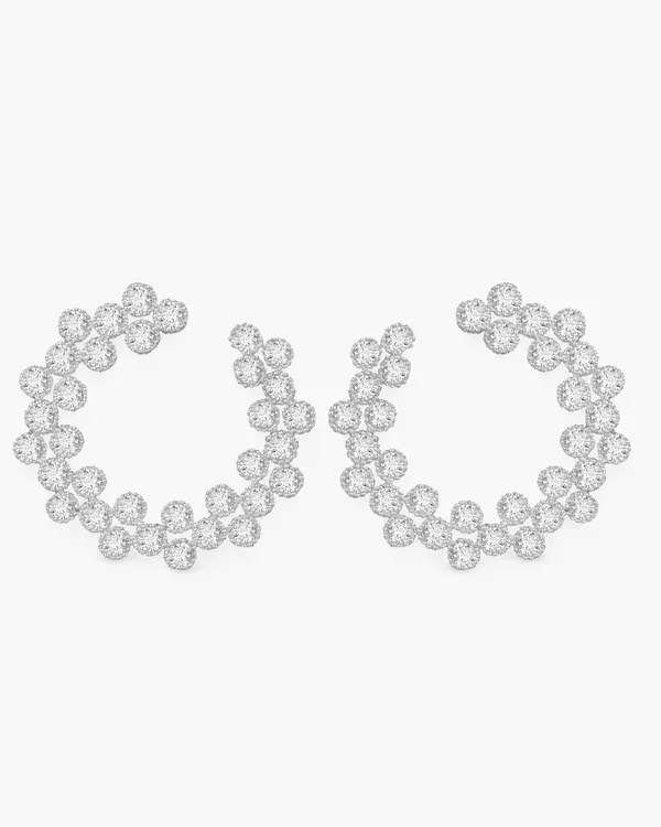 Silver CZ Double Row  Circle Earrings