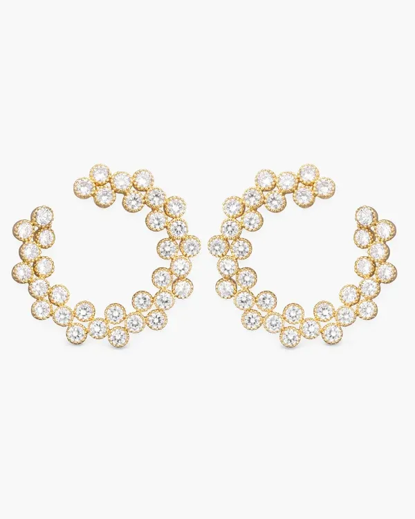 Gold CZ Double Row Open Circle Earrings