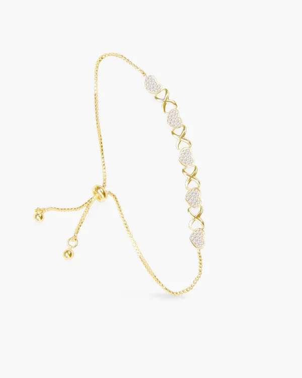 Gold Pave Heart Pull-Cord Bracelet