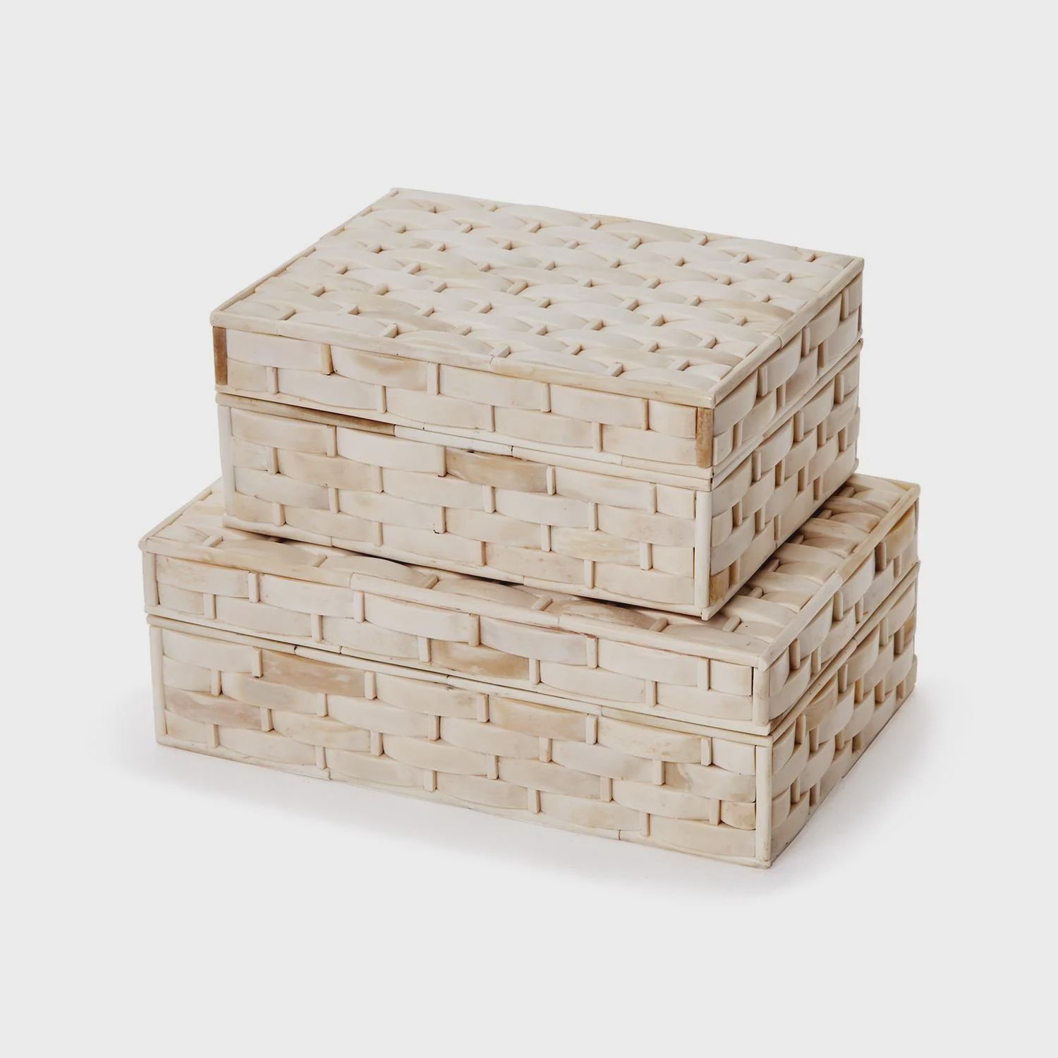 Basketweave Hinged Bone Box, Size: Small