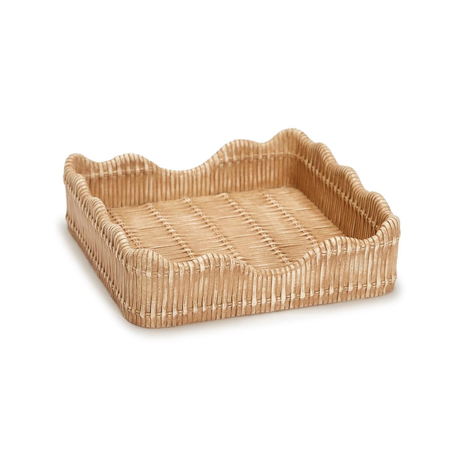 Scalloped Edge Cocktail Napkin Holder-Tan
