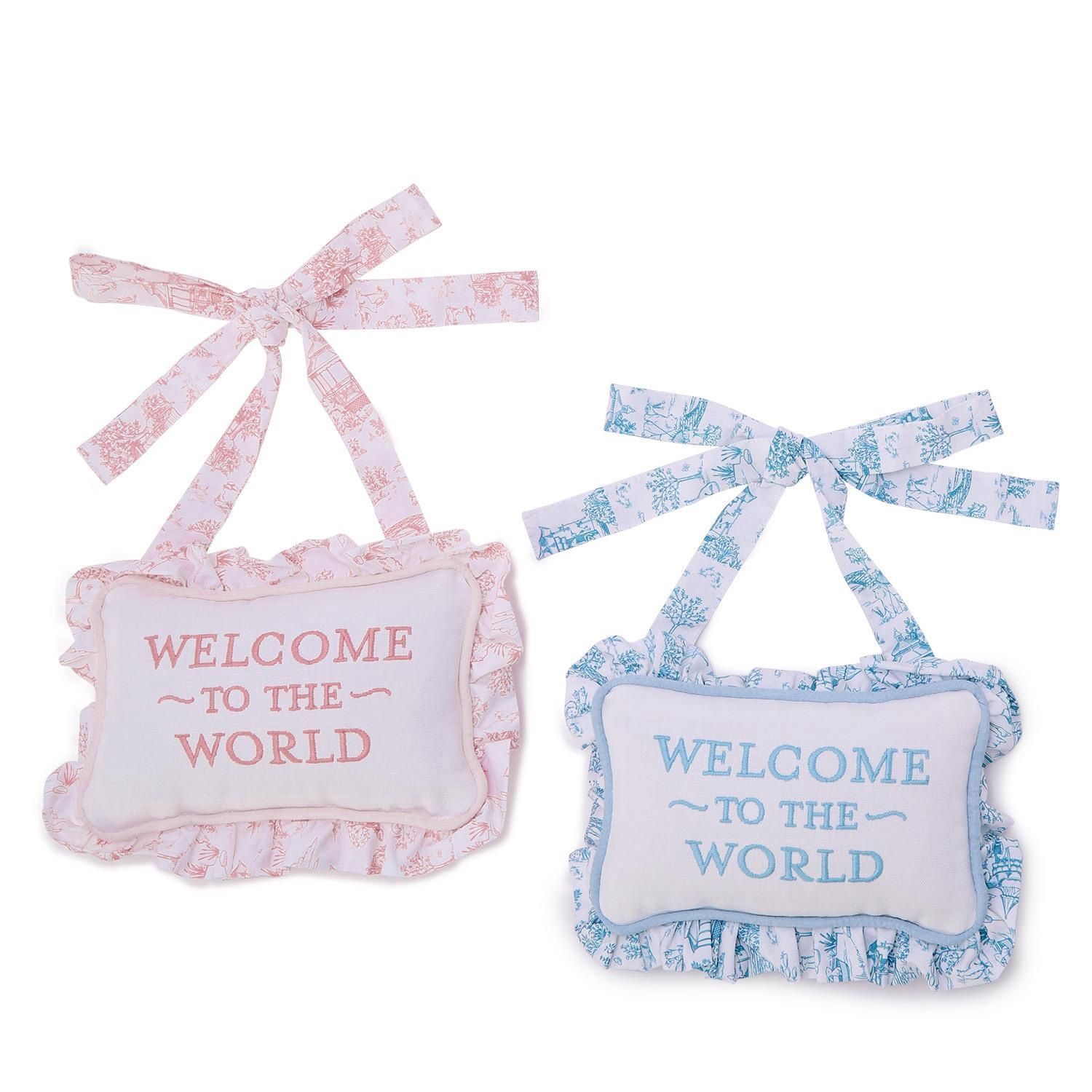 Welcome to the World Pillow-Asst, Color: Blue
