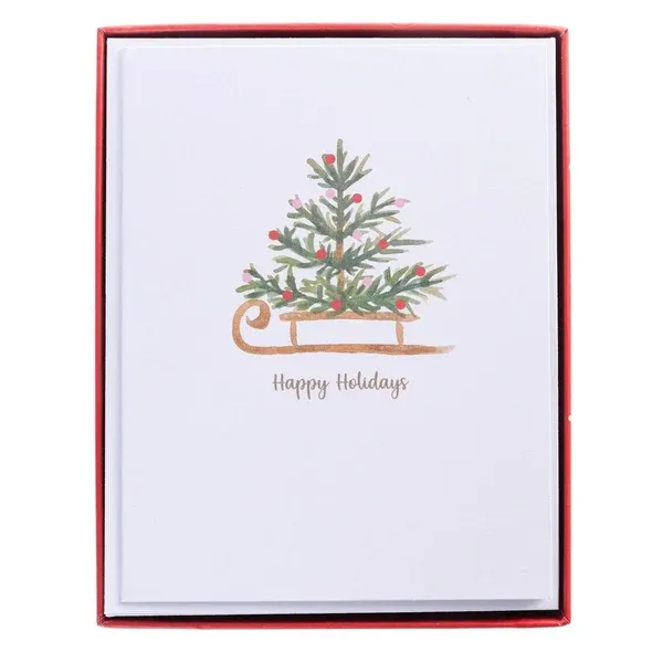 Water Colored Tree and Sleigh Boxed Cards